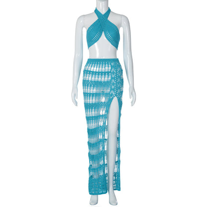 Knitted sheer backless dress