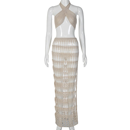 Knitted sheer backless dress