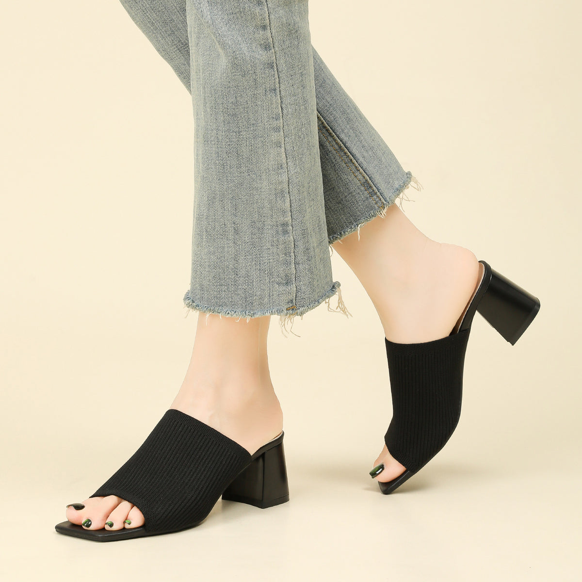 Knitted Square Toe Slip-On Slippers