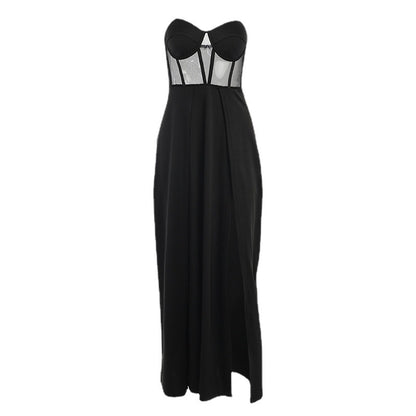 Knitted strapless, corset and slit dress