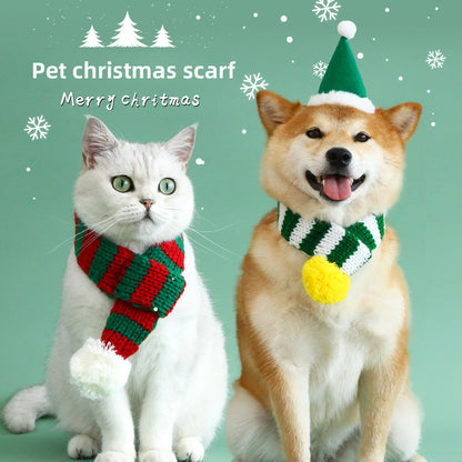 Knitted striped pet Christmas scarf