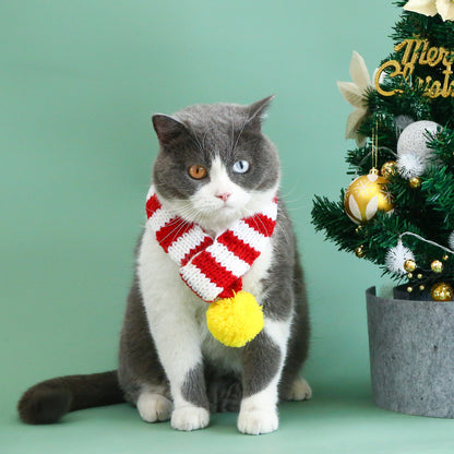 Knitted striped pet Christmas scarf