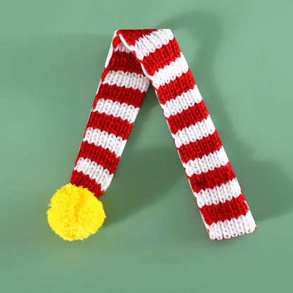 Knitted striped pet Christmas scarf