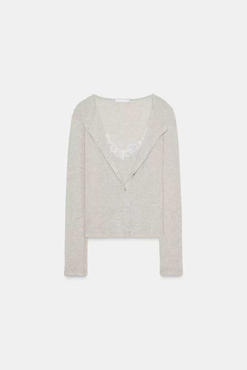 Knitted Suspender Cardigan Two-Piece Set