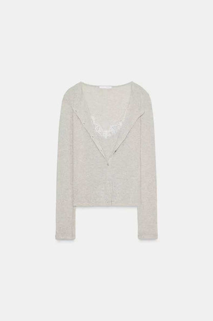 Knitted Suspender Cardigan Two-Piece Set
