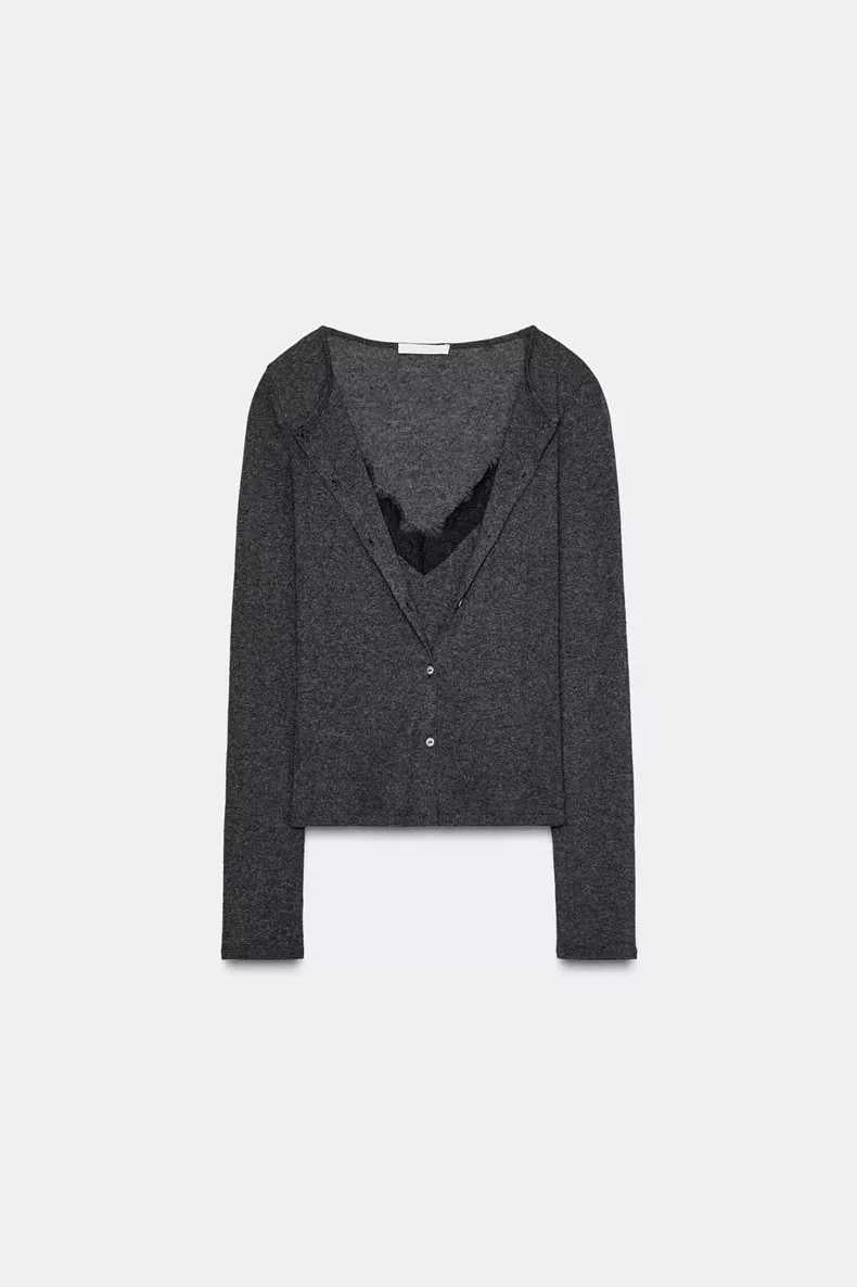 Knitted Suspender Cardigan Two-Piece Set
