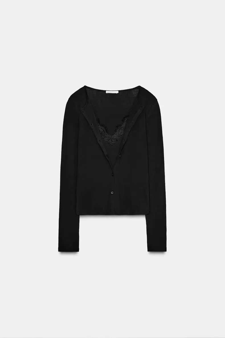 Knitted Suspender Cardigan Two-Piece Set