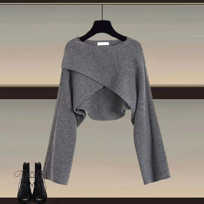 Knitted sweater shirt wide leg pants