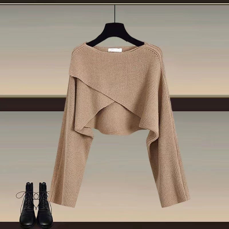 Knitted sweater shirt wide leg pants
