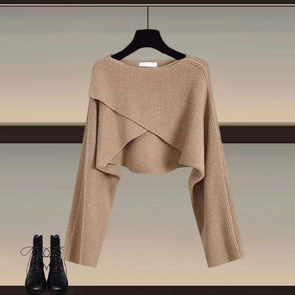 Knitted sweater shirt wide leg pants