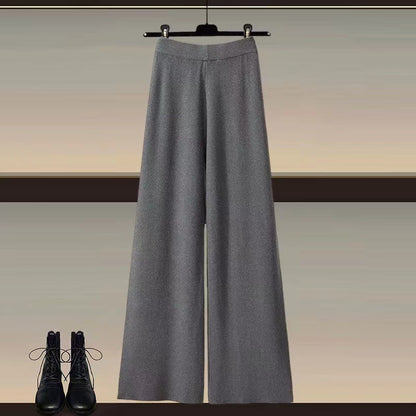 Knitted sweater shirt wide leg pants