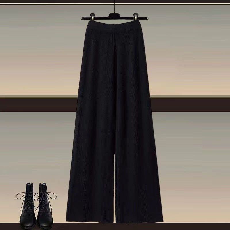 Knitted sweater shirt wide leg pants