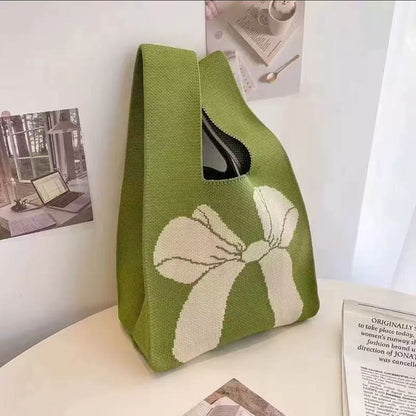 Knitted Tote Bag with Cartoon Design