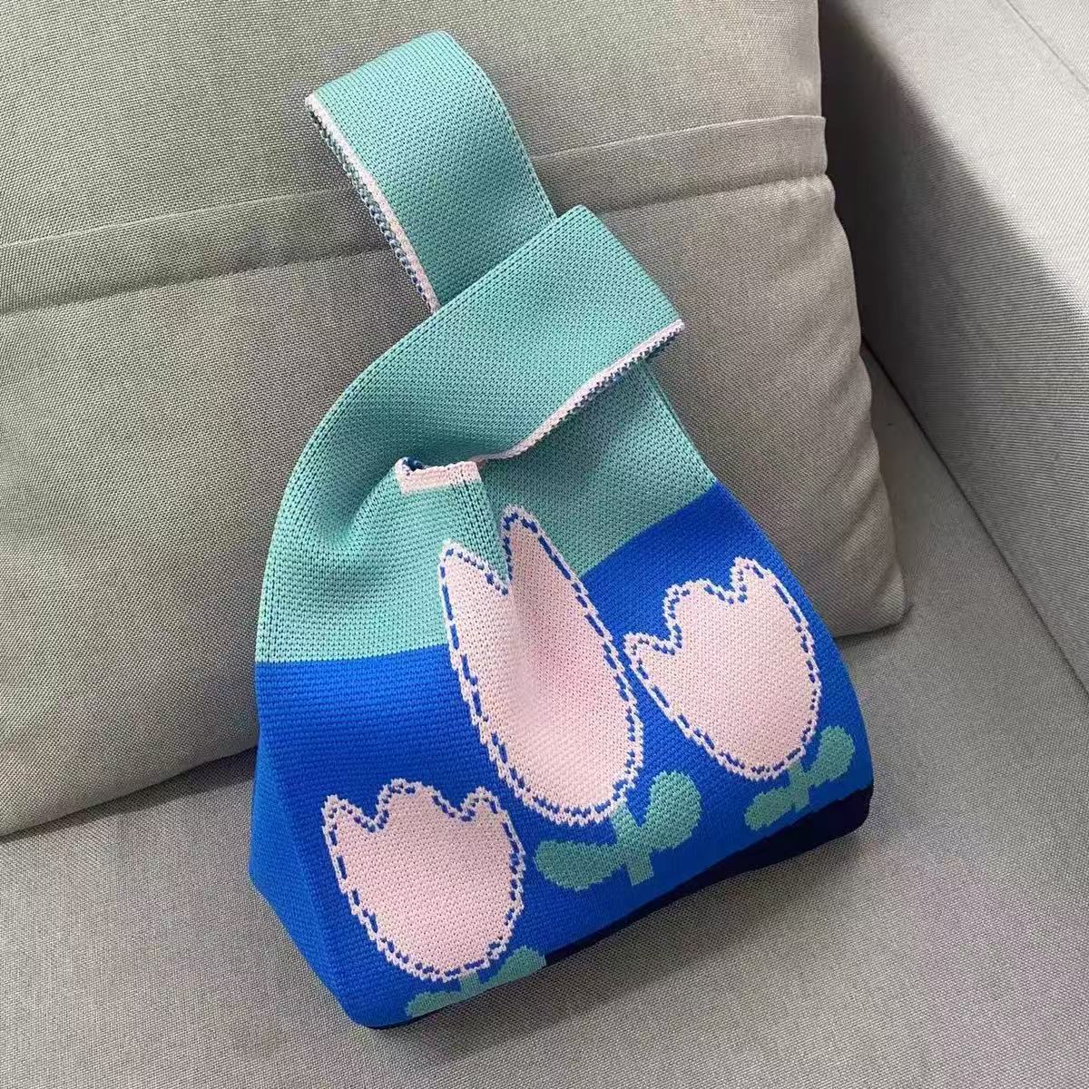 Knitted Tote Bag with Cartoon Design