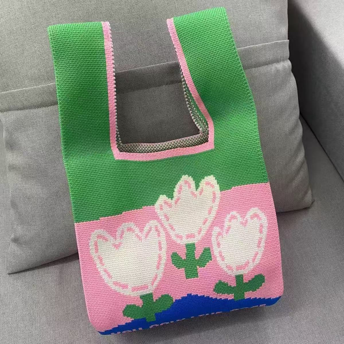 Knitted Tote Bag with Cartoon Design