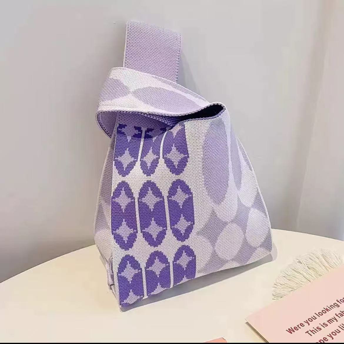 Knitted Tote Bag with Cartoon Design
