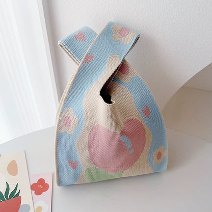 Knitted Tote Bag with Cartoon Design