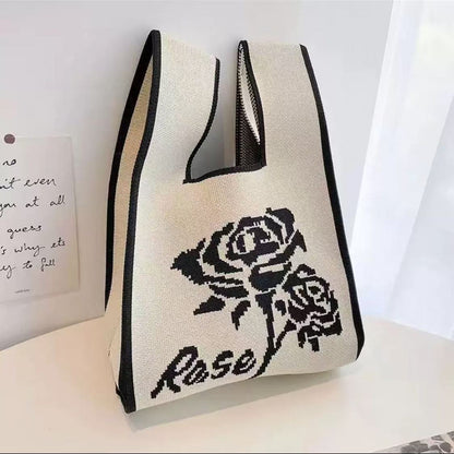 Knitted Tote Bag with Cartoon Design
