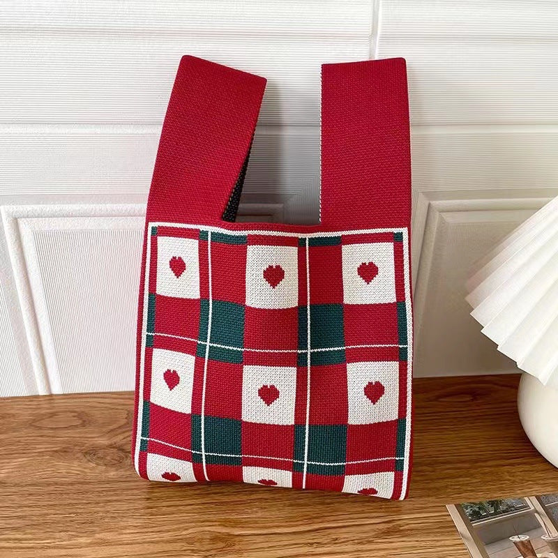 Knitted Tote Bag with Cartoon Design
