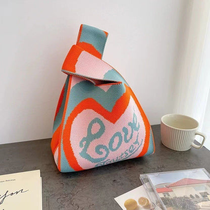 Knitted Tote Bag with Floral Design