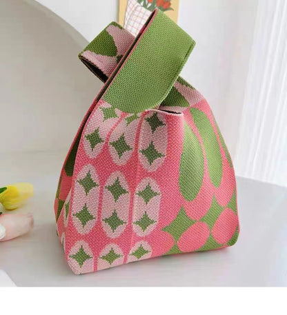 Knitted Tote Bag with Floral Design