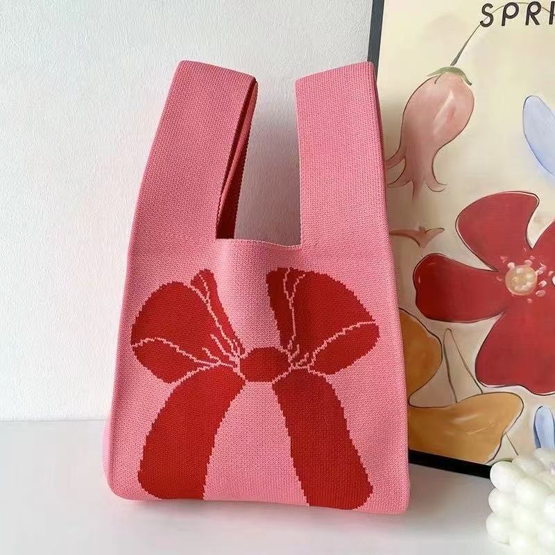 Knitted Tote Bag with Floral Design