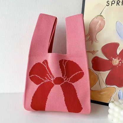 Knitted Tote Bag with Floral Design