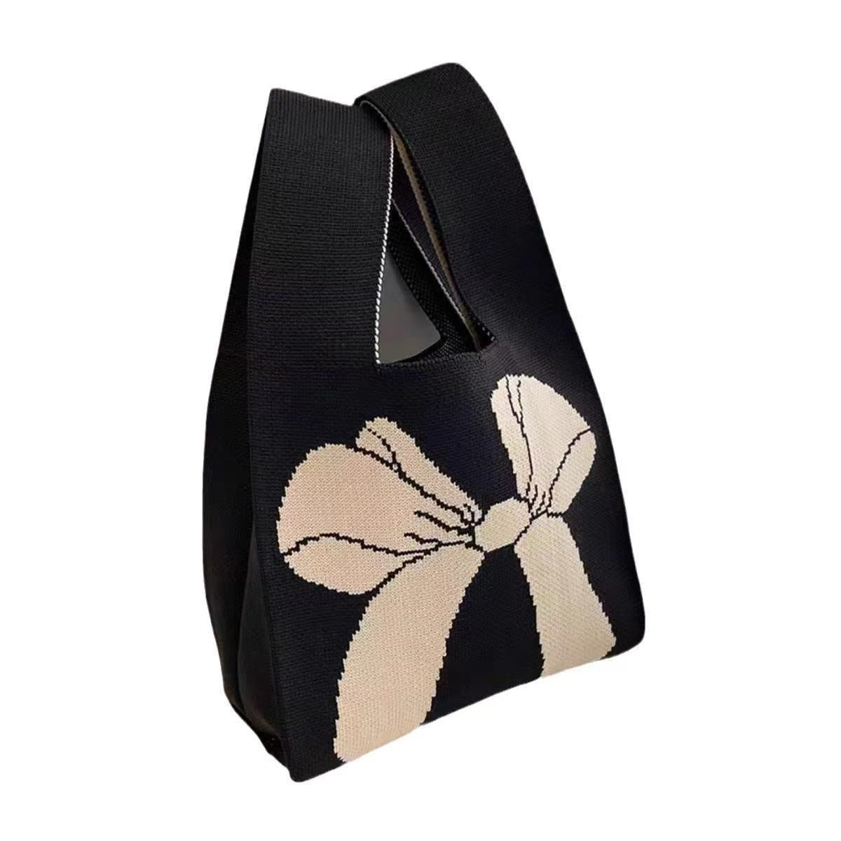 Knitted Tote Bag with Floral Design
