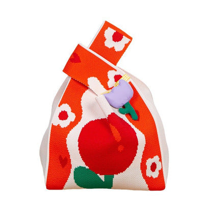 Knitted Tote Bag with Floral Design