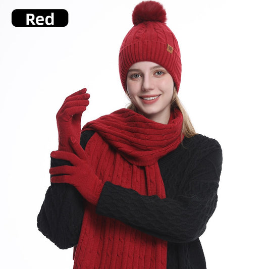 Knitted Winter Hat Scarf Gloves Set