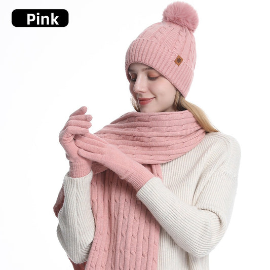 Knitted Winter Hat Scarf Gloves Set