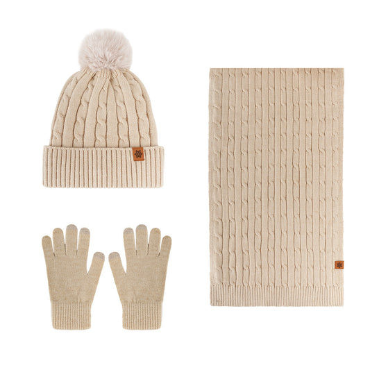 Knitted Winter Hat Scarf Gloves Set