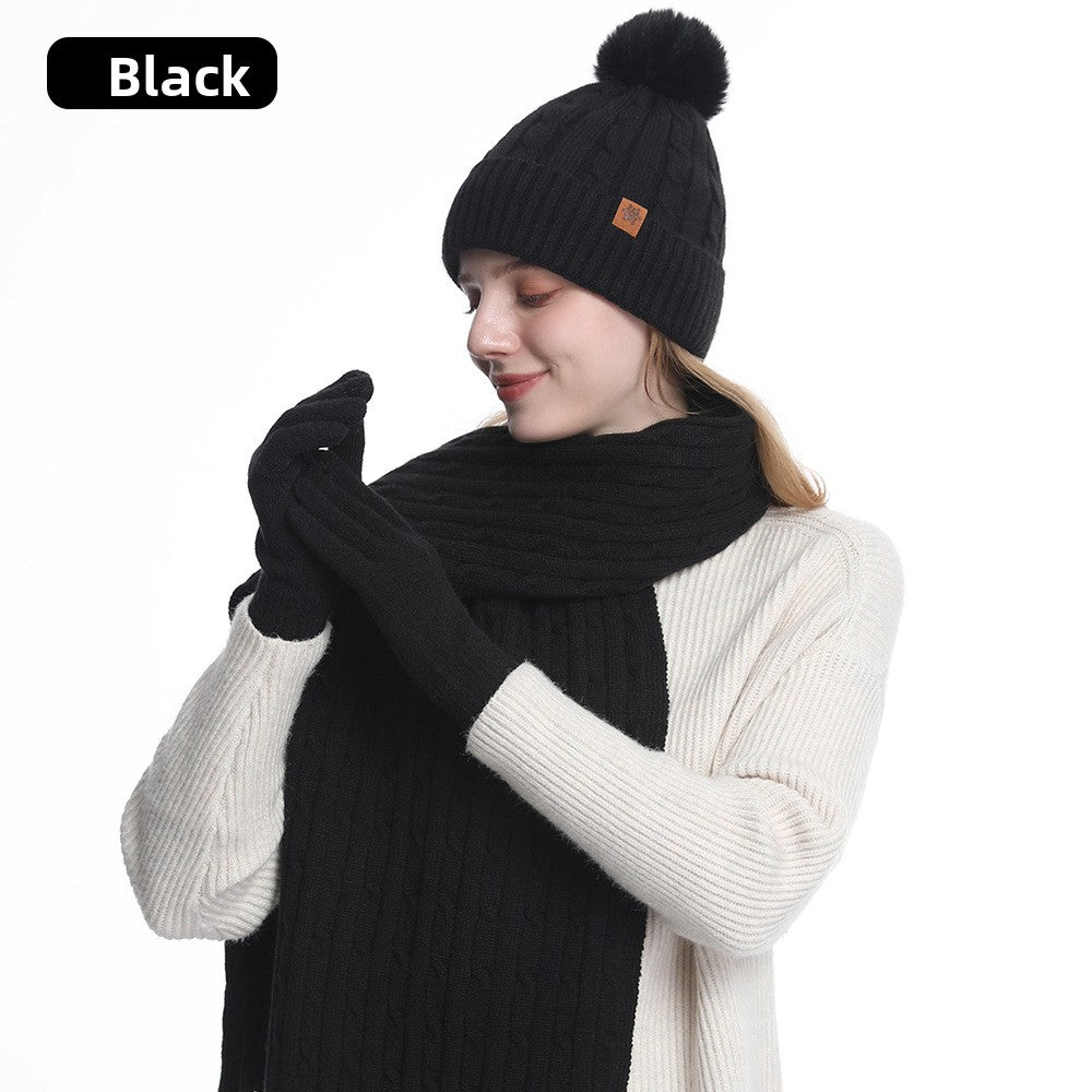 Knitted Winter Hat Scarf Gloves Set