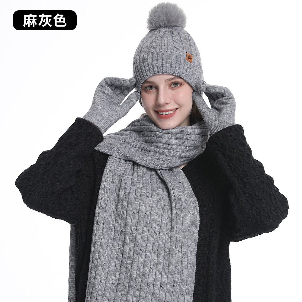 Knitted Winter Hat Scarf Gloves Set