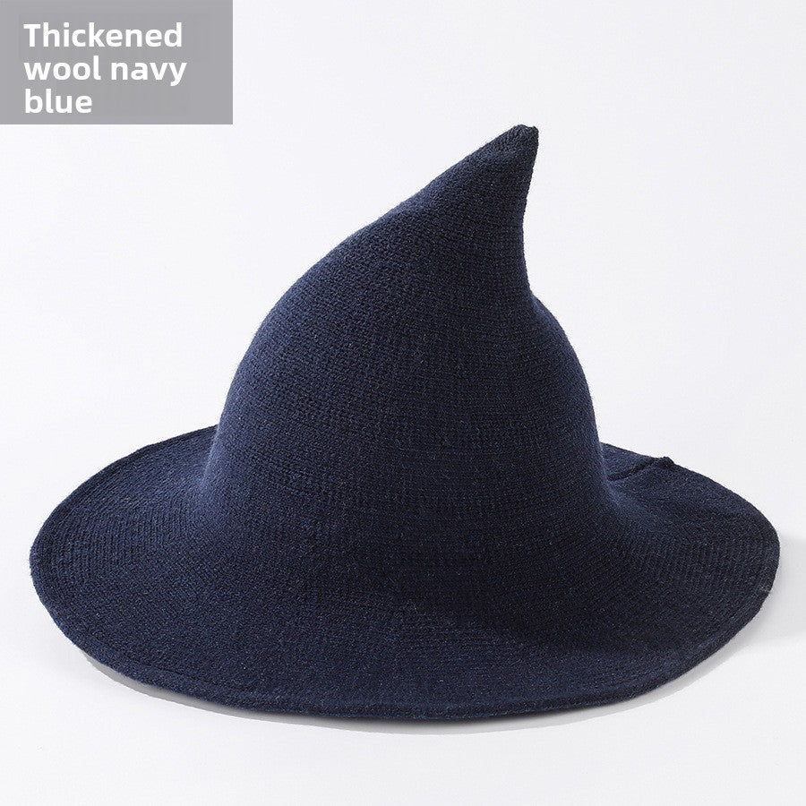 Knitted Witch Hat Foldable Pointed Halloween Costume Accessory
