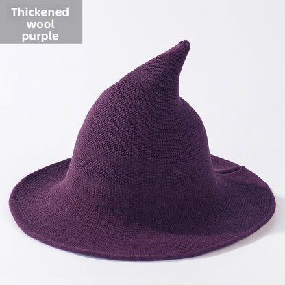 Knitted Witch Hat Foldable Pointed Halloween Costume Accessory