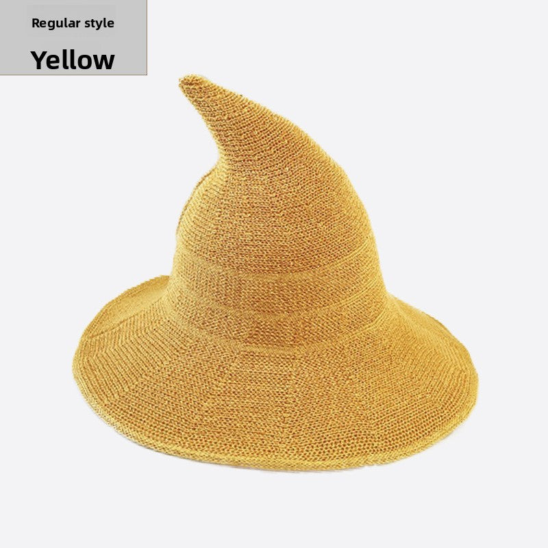 Knitted Witch Hat Foldable Pointed Halloween Costume Accessory