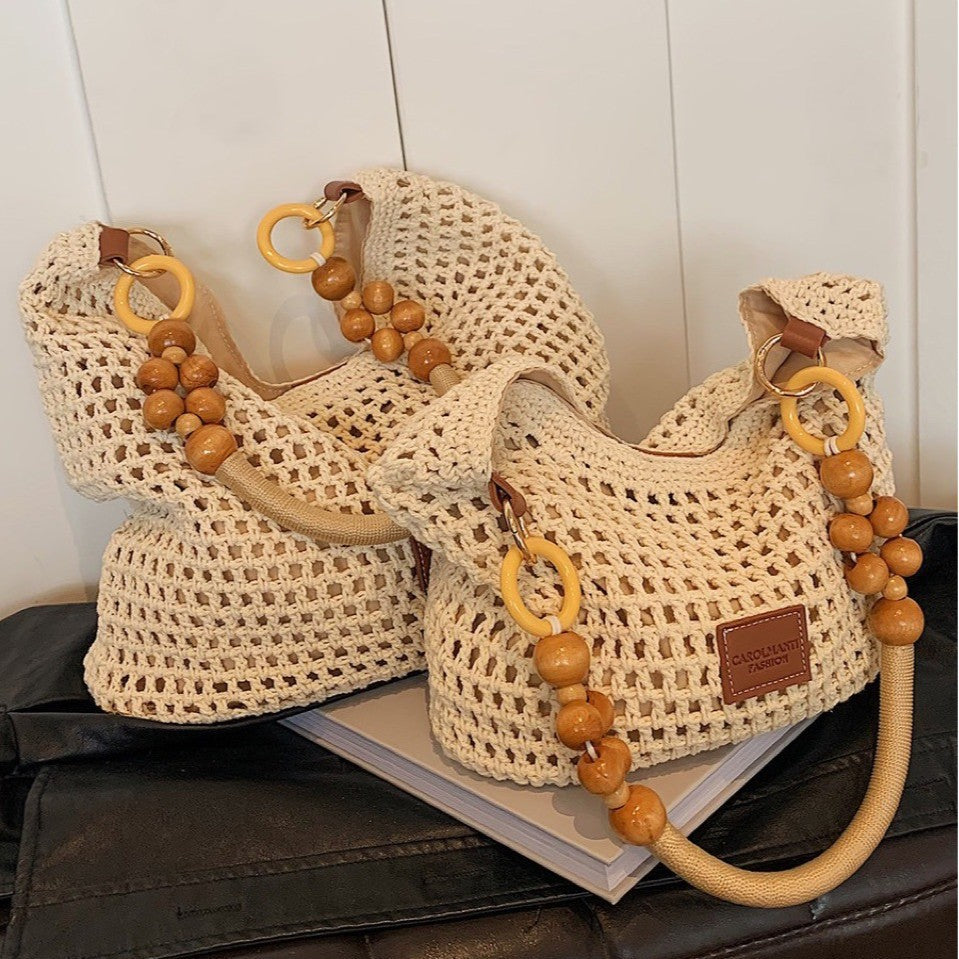 Knitted Woven Single-Shoulder Bag with Hollow-Out Design