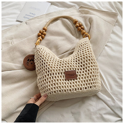 Knitted Woven Single-Shoulder Bag with Hollow-Out Design