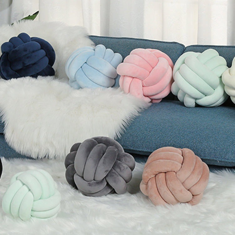 Knotted ball handcrafted throw pillow