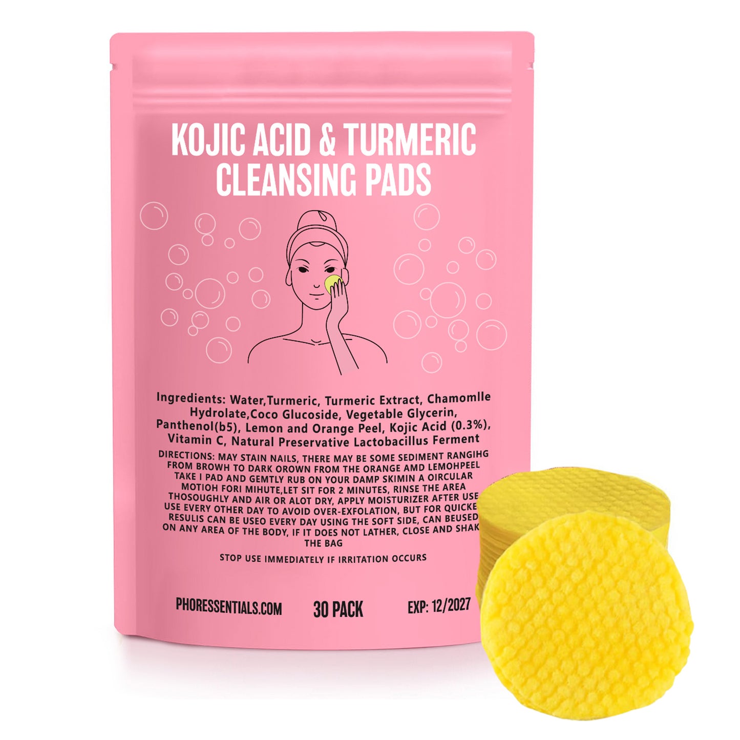 Kojic Acid Cleansing Pore Gentle Not Tight Daily Skin Care Moisturizing and Brightening Facial Turmeric Cleansing Pad