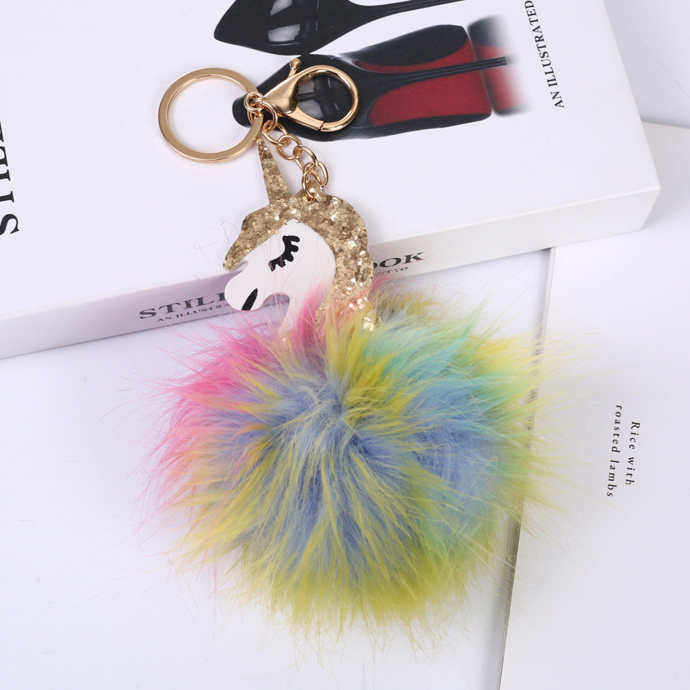 Korean Alloy Diamond Pearl Fox Fur Keychain