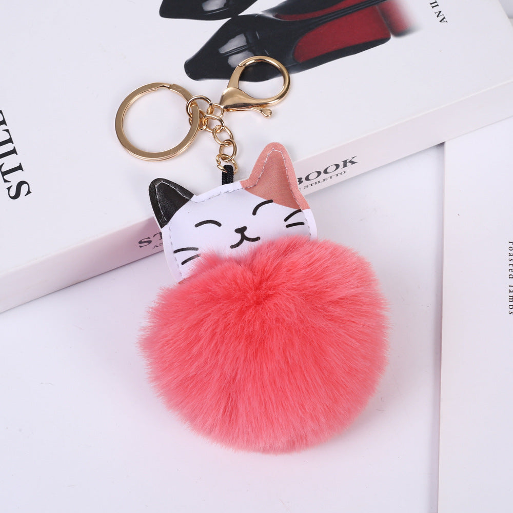 Korean Alloy Diamond Pearl Fox Fur Keychain