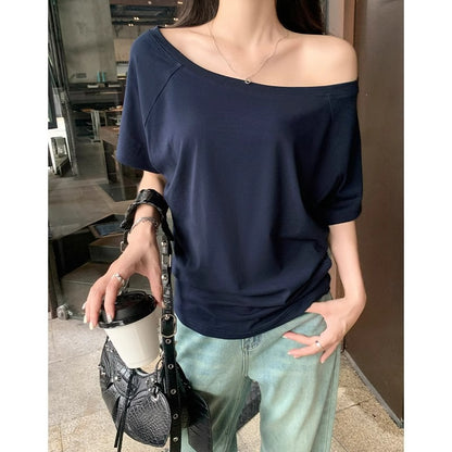 Korean Lazy Style Off-Shoulder T-Shirt for Women