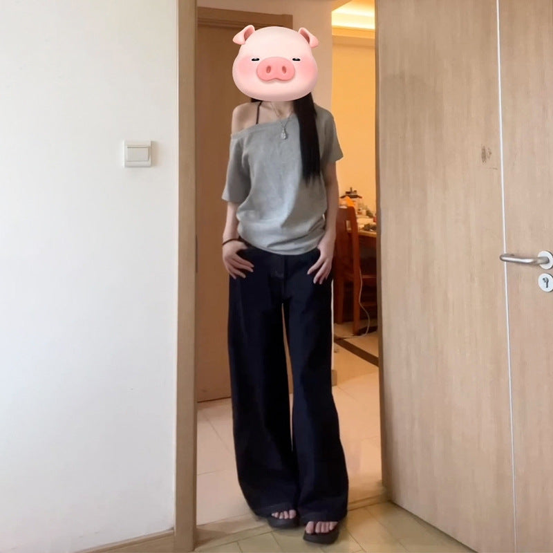 Korean Lazy Style Off-Shoulder T-Shirt for Women