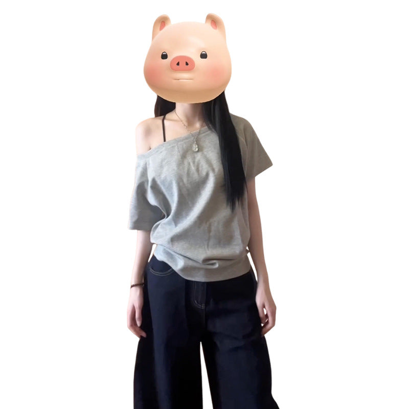 Korean Lazy Style Off-Shoulder T-Shirt for Women