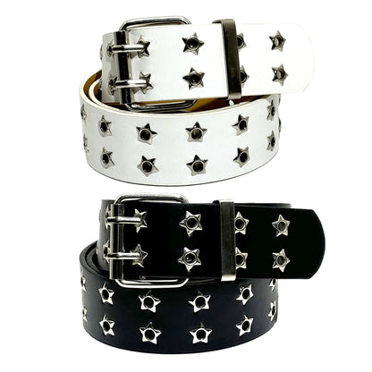 Korean Punk Star Eyelet Double-Row Belt for Women