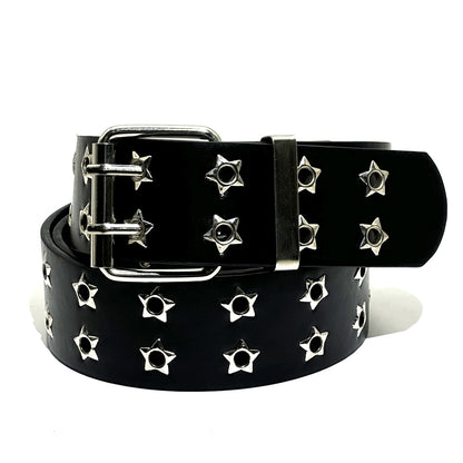 Korean Punk Star Eyelet Double-Row Belt for Women