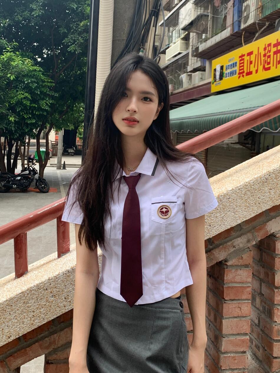 Korean Student Uniform Shirt and Skirt Set with Tie
