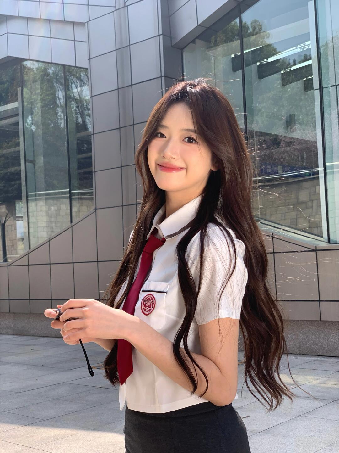 Korean Student Uniform Shirt and Skirt Set with Tie